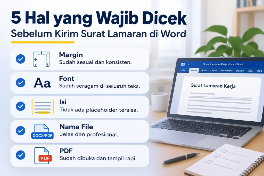 Checklist surat lamaran kerja di Word sebelum dikirim